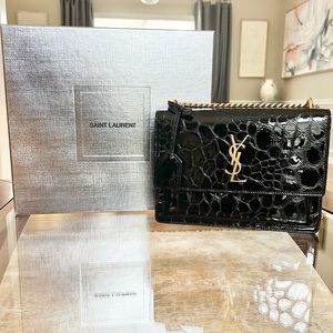 Yves Saint Laurent “Sunset” Medium Chain Bag in Embossed Patent Leather